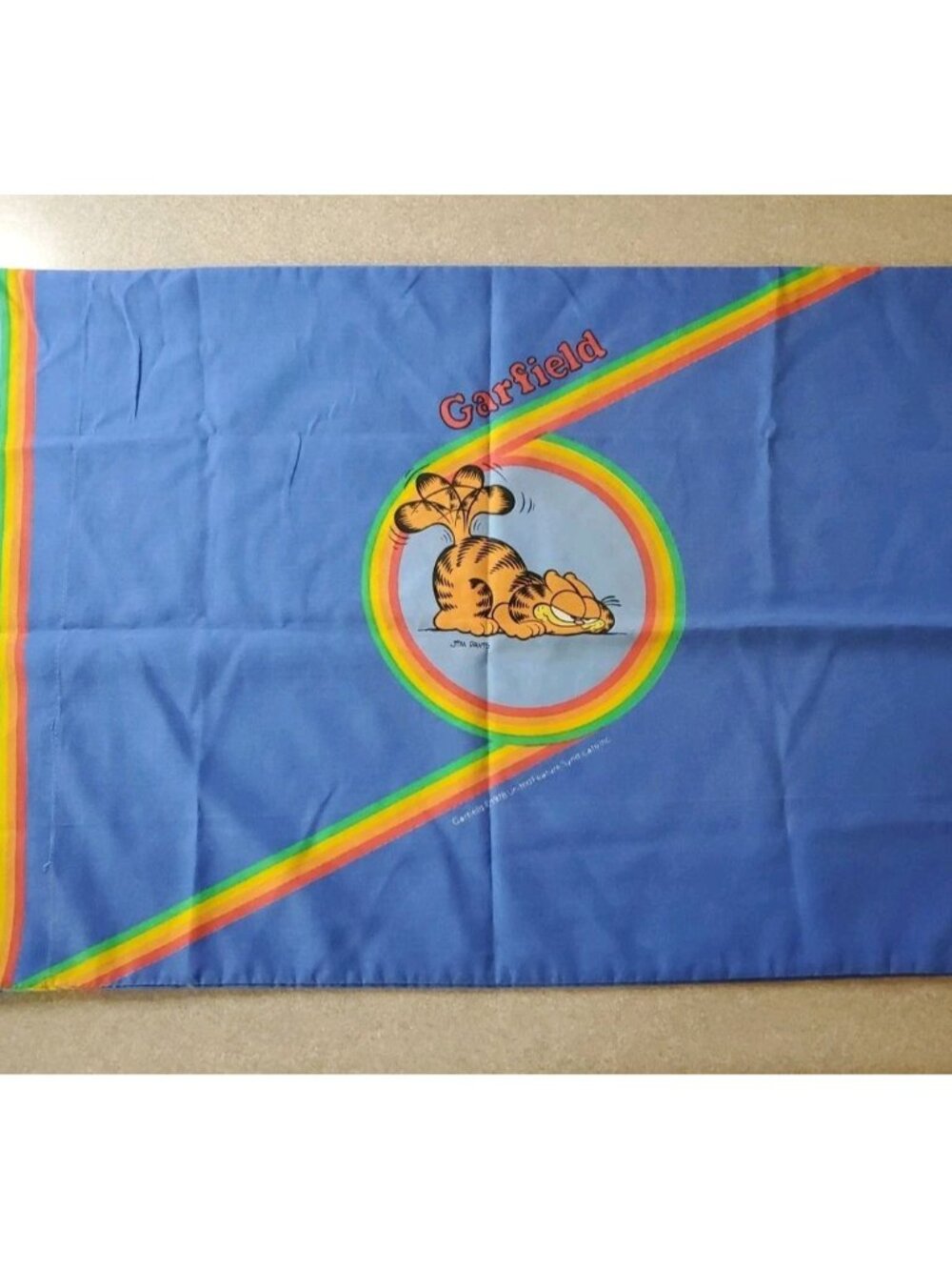VTG Garfield Cat 1978 Rainbow Blue Pillowcase Set Comics Jim Davis Set Of 2